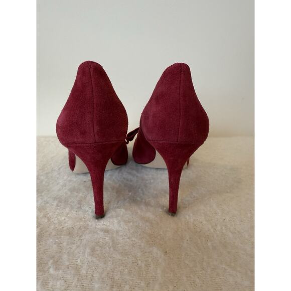 Ann Taylor Odette Wine Suede Bow Heels Shoes Fashion Blogger Work Pumps 9 Fairy - Picture 4 of 7